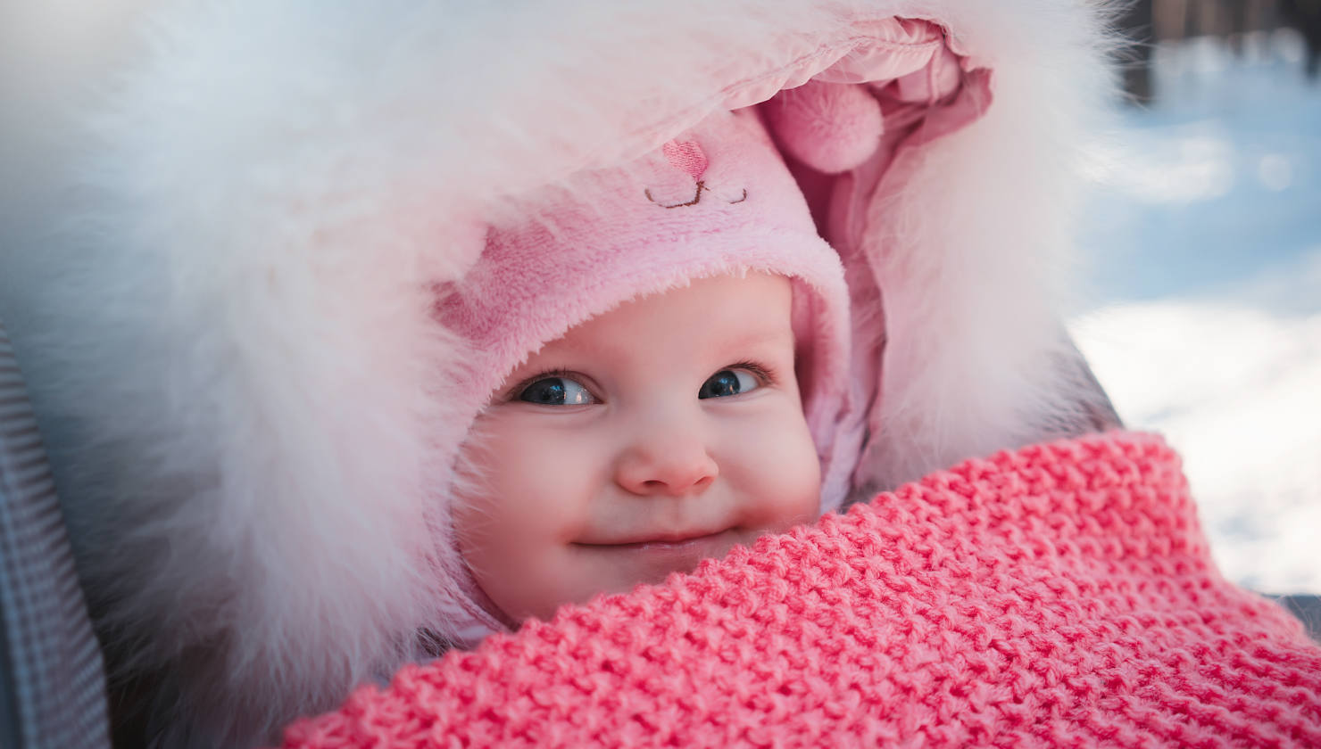 baby dressed i warm clothes in winter